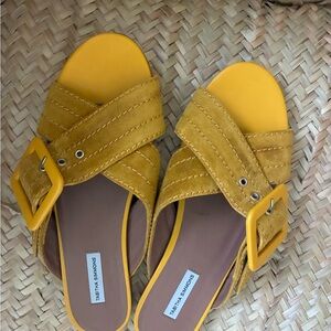 Tabitha Simmons Mustard Suede Slide Sandals.    39.5/9.5.